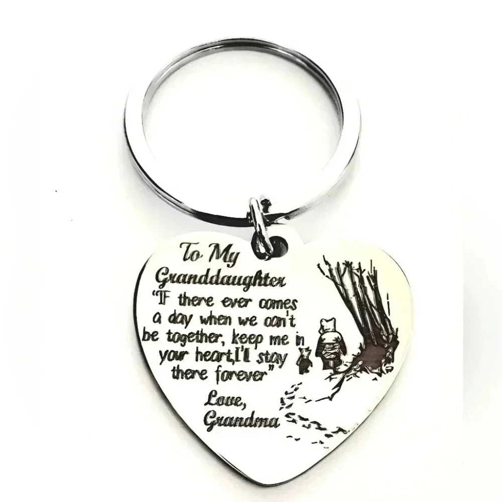 To My Granddaughter Love Grandma I'll stay there forever Keychain
